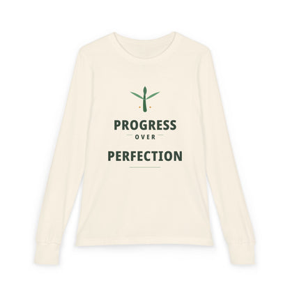 Progress Over Perfection Illustrated Edition Youth Long-Sleeve Tee | Uplifted By Design™