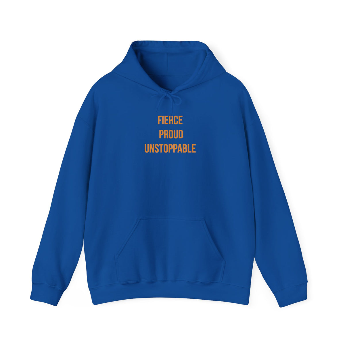 "Fierce, Proud, Unstoppable" Unisex Hoodie — Stacked Gold Lettering | Uplifted By Design™ Cerebral Palsy & Adaptive Movement Hoodie
