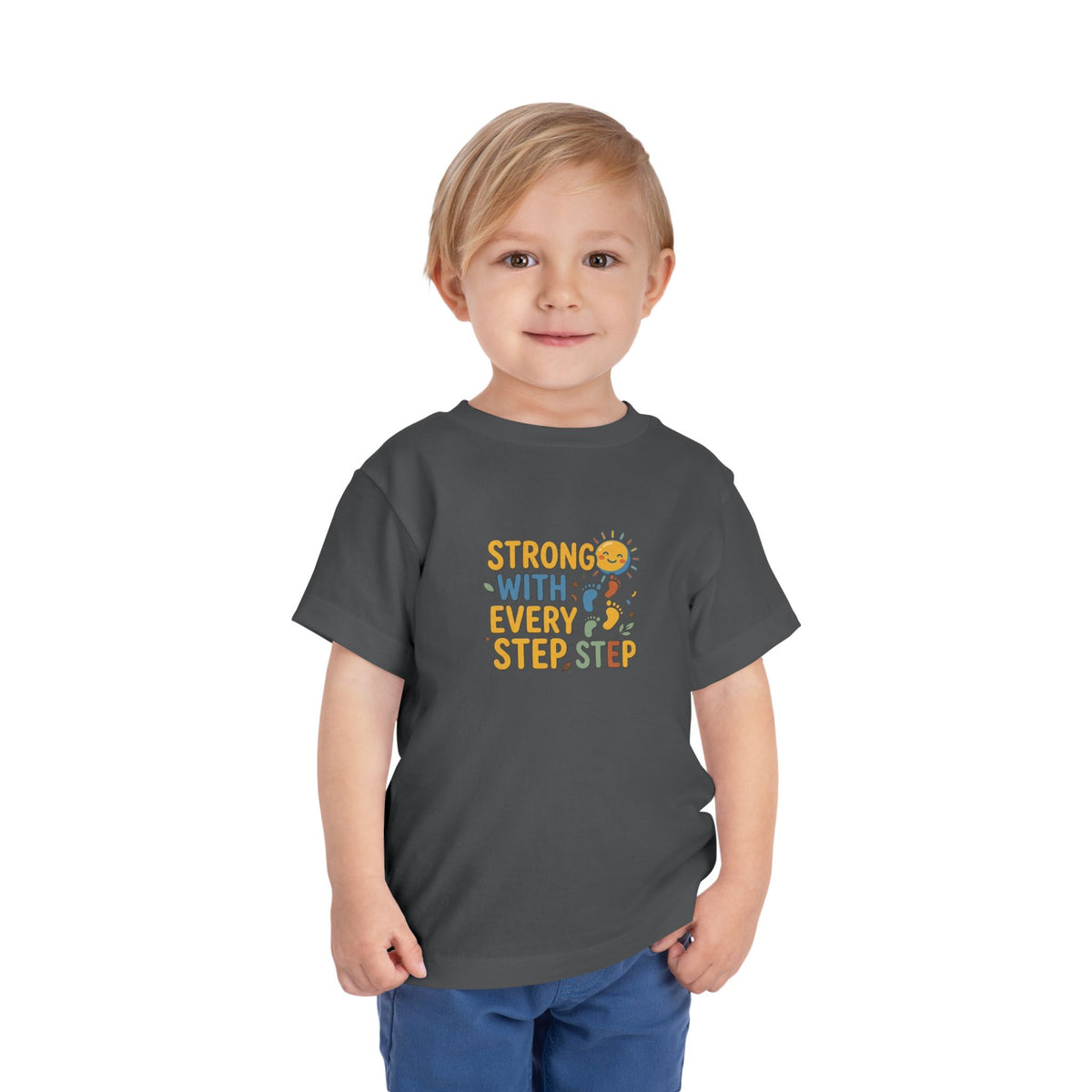 Toddler Tee — "Strong With Every Step, Step" Sunshine Design | Cerebral Palsy & Adaptive Movement Shirt