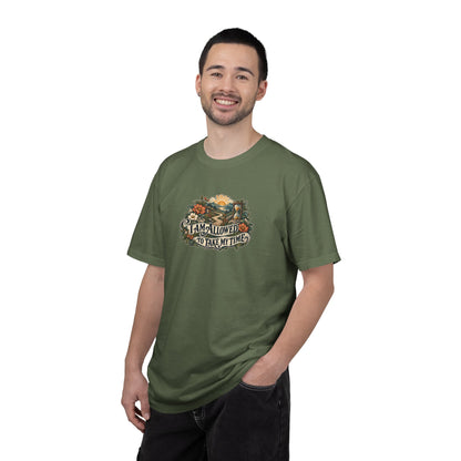 "I Am Allowed to Take My Time" Illustrated Edition Unisex T-Shirt — Vintage Garden Path & Hourglass | Uplifted By Design™ Mental Health & Emotional Wellbeing Tee