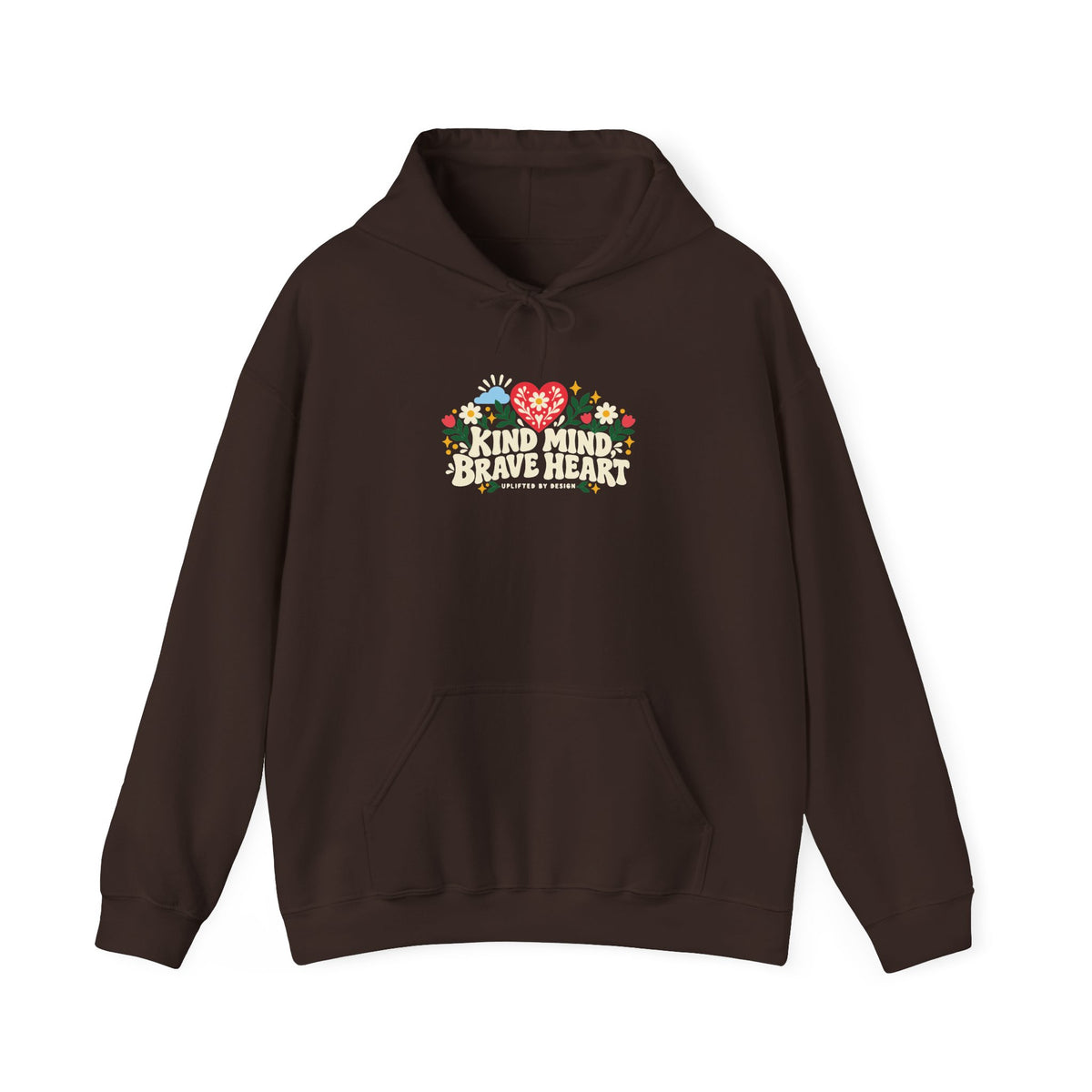 "Kind Mind, Brave Heart" Unisex Hoodie — Floral Heart Graphic | Uplifted By Design™ Mental Health & Emotional Wellbeing Hoodie