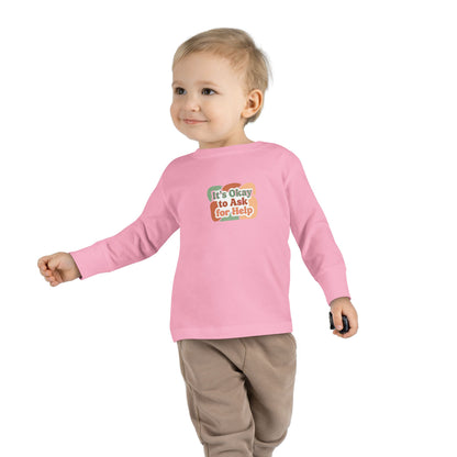 "It's Okay to Ask for Help" Toddler Long Sleeve Tee — Retro Layered Lettering | Uplifted By Design™ Inspirational Kids Shirt