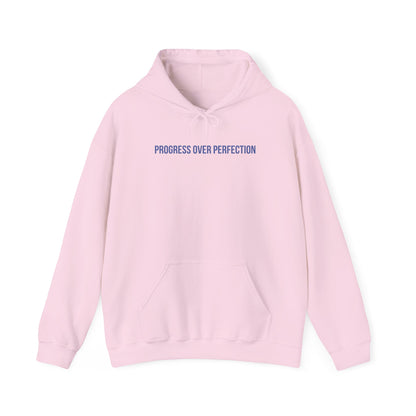 "Progress Over Perfection" Unisex Hoodie — Minimal Blue Statement | Uplifted By Design™ Mental Health & Emotional Wellbeing Hoodie
