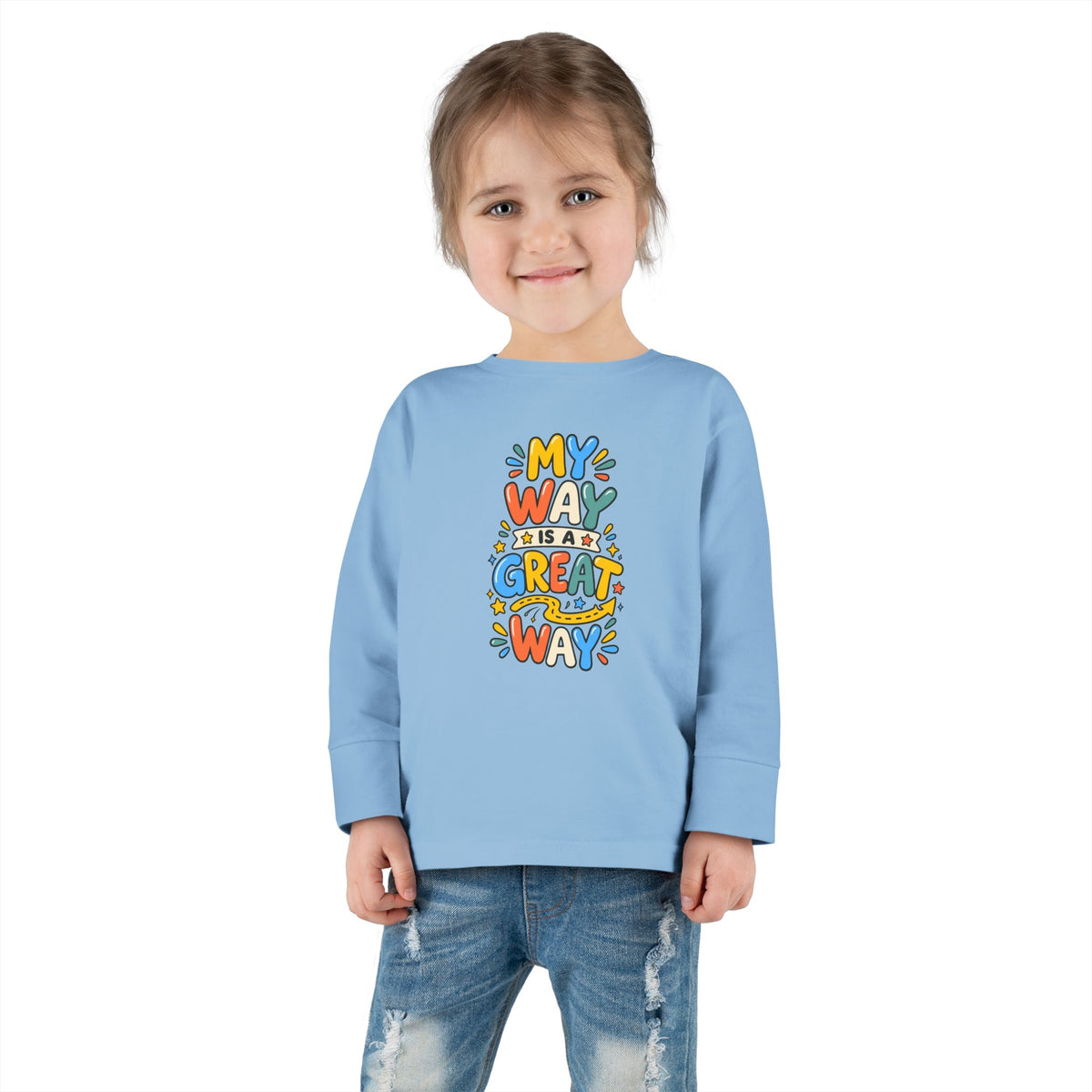 "My Way Is a Great Way" Toddler Long Sleeve Tee — Colorful Positive Quote | Uplifted By Design™ Cerebral Palsy & Disability Pride Shirt