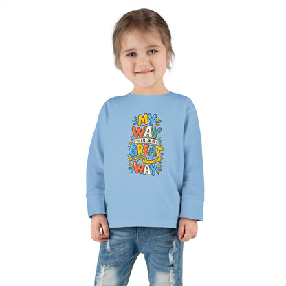 "My Way Is a Great Way" Toddler Long Sleeve Tee — Colorful Positive Quote | Uplifted By Design™ Cerebral Palsy & Disability Pride Shirt