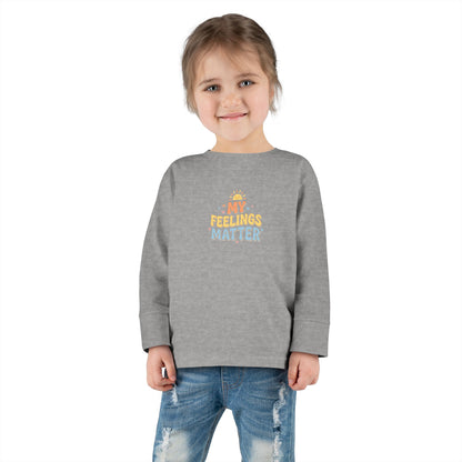 "My Feelings Matter" Toddler Long Sleeve Tee — Pastel Heart Lettering | Uplifted By Design™ Inspirational Kids Shirt