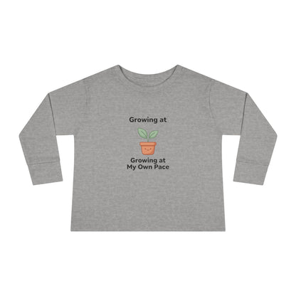 "Growing at My Own Pace" Toddler Long Sleeve Tee — Little Sprout Pot | Uplifted By Design™ Inspirational Kids Shirt