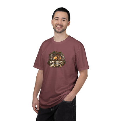 "Limitations Don't Cancel Strength" Illustrated Edition Unisex T-Shirt — Resilient Tree & Broken-Arch Graphic | Uplifted By Design™ Cerebral Palsy & Adaptive Movement Tee