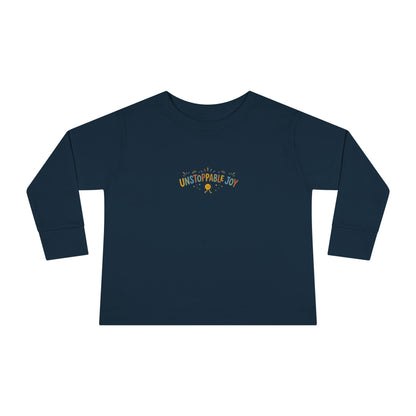 "Unstoppable Joy" Toddler Long Sleeve Tee — Sunny Doodle Lettering | Uplifted By Design™ Cerebral Palsy & Adaptive Movement Shirt