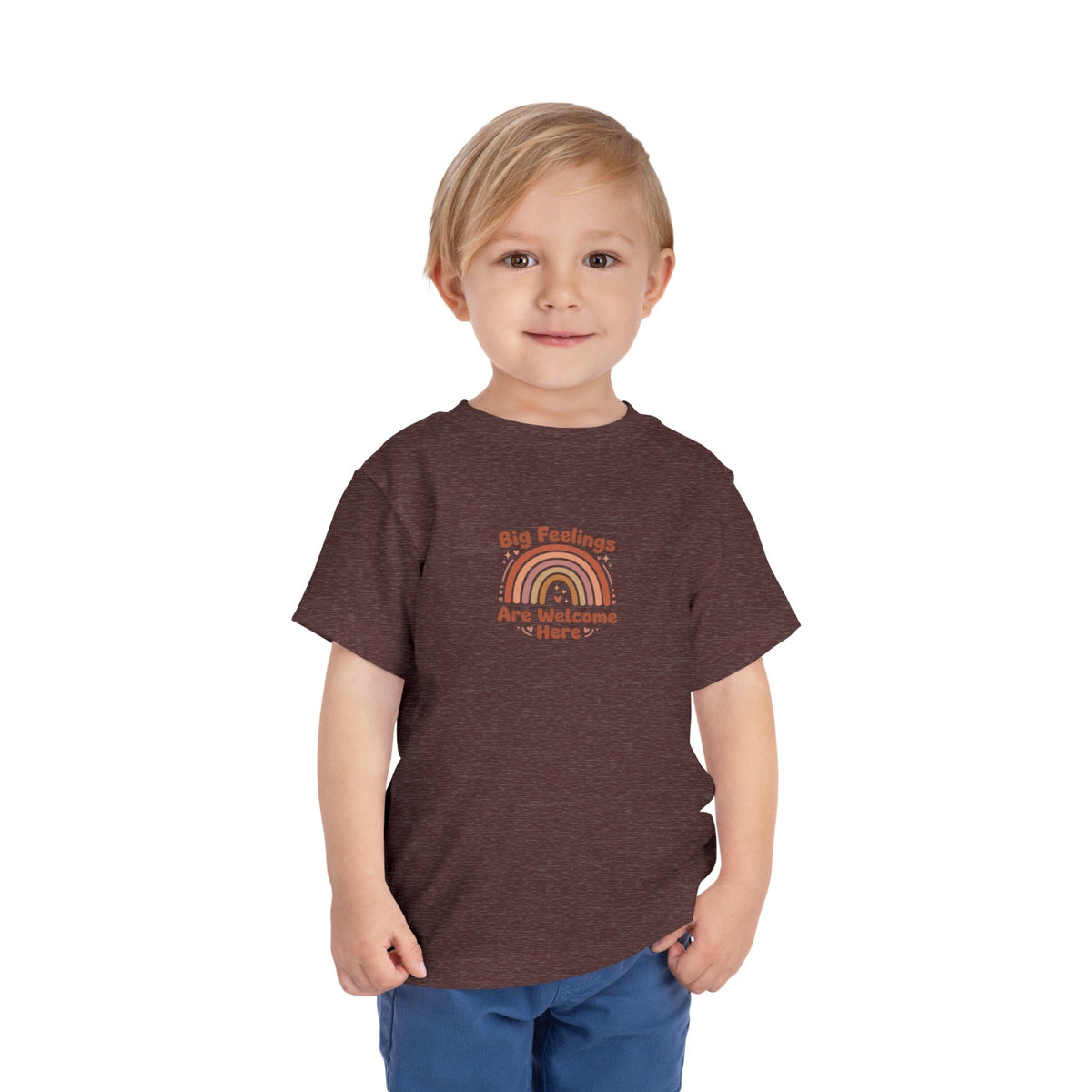 Big Feelings Are Welcome Here Toddler Shirt | Boho Rainbow Emotional Wellness Kids Tee