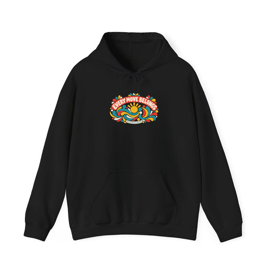 "Every Move Belongs" Unisex Hoodie — Colorful Movement Graphic | Uplifted By Design™ Cerebral Palsy & Adaptive Movement Hoodie