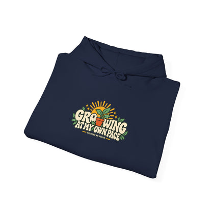 "Growing at My Own Pace" Unisex Hoodie — Botanical Growth Graphic | Uplifted By Design™ Mental Health & Emotional Wellbeing Hoodie