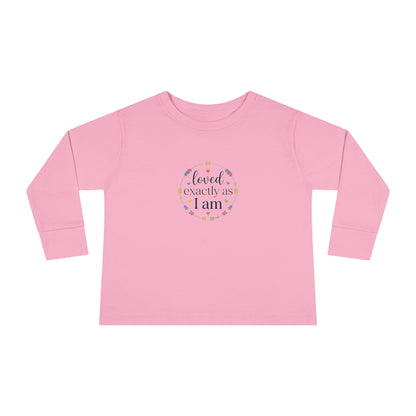 "Loved Exactly As I Am" Toddler Long Sleeve Tee — Puzzle Heart Wreath | Uplifted By Design™ Autism Acceptance & Sensory Pride Shirt