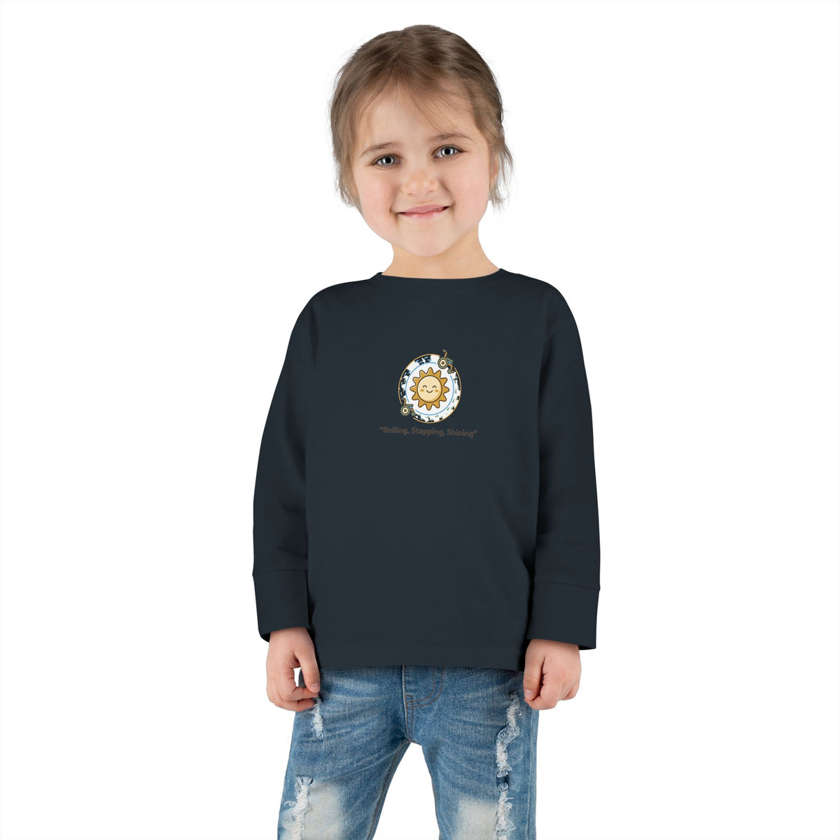 "Rolling, Stepping, Shining" Toddler Long Sleeve Tee — Adaptive Mobility Sun | Uplifted By Design™ Cerebral Palsy & Disability Pride Shirt