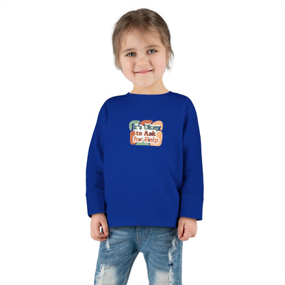 "It's Okay to Ask for Help" Toddler Long Sleeve Tee — Retro Layered Lettering | Uplifted By Design™ Inspirational Kids Shirt