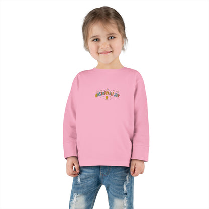 "Unstoppable Joy" Toddler Long Sleeve Tee — Sunny Doodle Lettering | Uplifted By Design™ Cerebral Palsy & Adaptive Movement Shirt