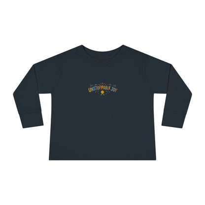 "Unstoppable Joy" Toddler Long Sleeve Tee — Sunny Doodle Lettering | Uplifted By Design™ Cerebral Palsy & Adaptive Movement Shirt