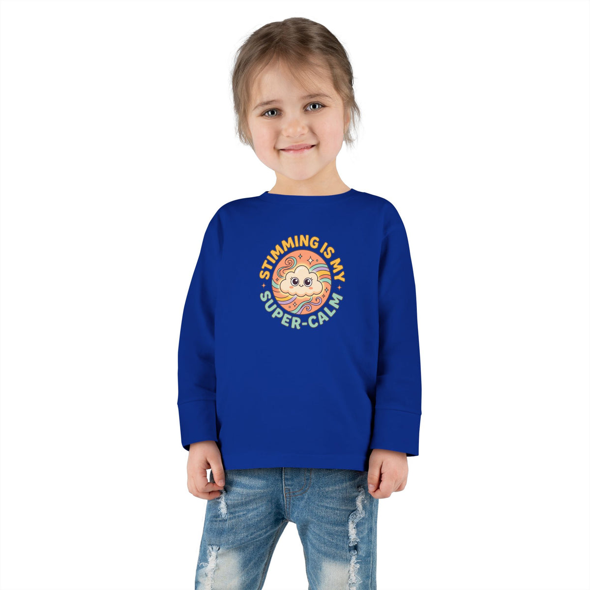 "Stimming Is My Super-Calm" Toddler Long Sleeve Tee — Sensory Affirmation | Uplifted By Design™ Autism Acceptance & Sensory Pride Shirt