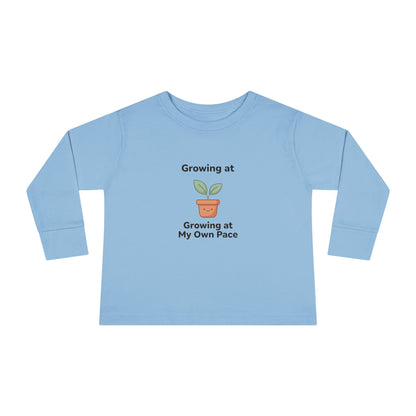 "Growing at My Own Pace" Toddler Long Sleeve Tee — Little Sprout Pot | Uplifted By Design™ Inspirational Kids Shirt