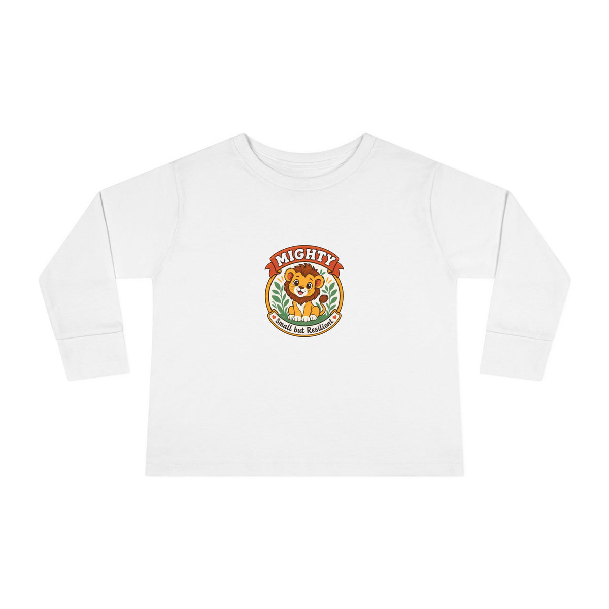 Mighty & Small but Resilient" Toddler Long Sleeve Tee — Cute Lion Design | Uplifted By Design™ Inspirational Kids Shirt