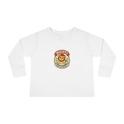 Mighty & Small but Resilient" Toddler Long Sleeve Tee — Cute Lion Design | Uplifted By Design™ Inspirational Kids Shirt