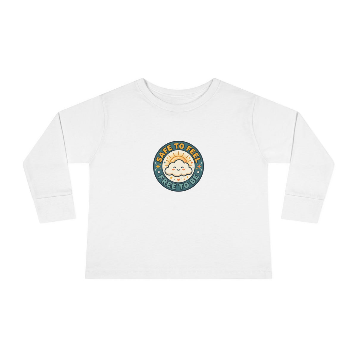 "Safe to Feel, Free to Be" Toddler Long Sleeve Tee — Cozy Cloud Emblem | Uplifted By Design™ Inspirational Kids Shirt