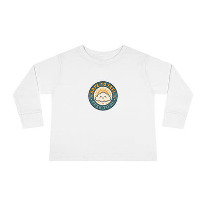 "Safe to Feel, Free to Be" Toddler Long Sleeve Tee — Cozy Cloud Emblem | Uplifted By Design™ Inspirational Kids Shirt