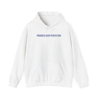 "Progress Over Perfection" Unisex Hoodie — Minimal Blue Statement | Uplifted By Design™ Mental Health & Emotional Wellbeing Hoodie