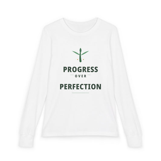 Progress Over Perfection Illustrated Edition Youth Long-Sleeve Tee | Uplifted By Design™