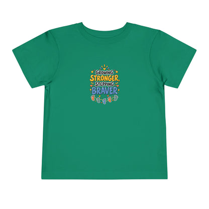 Growing Stronger Stepping Braver Toddler Tee | Uplifted By Design™ Inspirational Kids Shirt