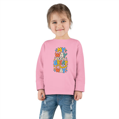 "My Way Is a Great Way" Toddler Long Sleeve Tee — Colorful Positive Quote | Uplifted By Design™ Cerebral Palsy & Disability Pride Shirt