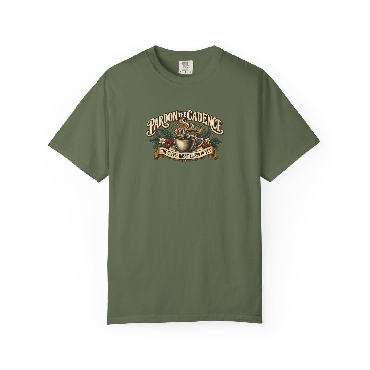 "Pardon the Cadence" Illustrated Edition Unisex T-Shirt — Vintage Coffee & Botanical Graphic | Uplifted By Design™ Cerebral Palsy & Speech Difference Tee