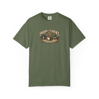 "Pardon the Cadence" Illustrated Edition Unisex T-Shirt — Vintage Coffee & Botanical Graphic | Uplifted By Design™ Cerebral Palsy & Speech Difference Tee