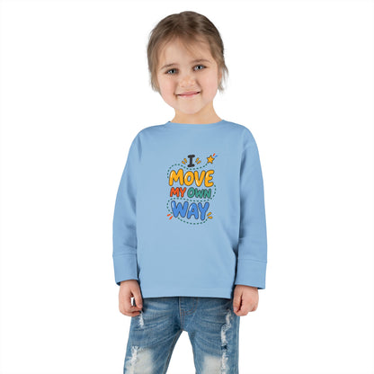 "I Move My Own Way" Toddler Long Sleeve Tee — Bold Movement Quote | Uplifted By Design™ Cerebral Palsy & Adaptive Movement Shirt