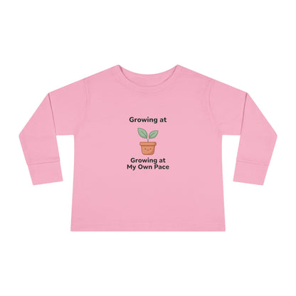 "Growing at My Own Pace" Toddler Long Sleeve Tee — Little Sprout Pot | Uplifted By Design™ Inspirational Kids Shirt