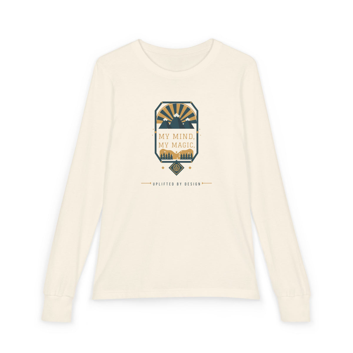 "My Mind, My Magic" Youth Long Sleeve Tee — Hand-Lettered Lockup | Uplifted By Design™ Autism Acceptance & Sensory Pride Shirt