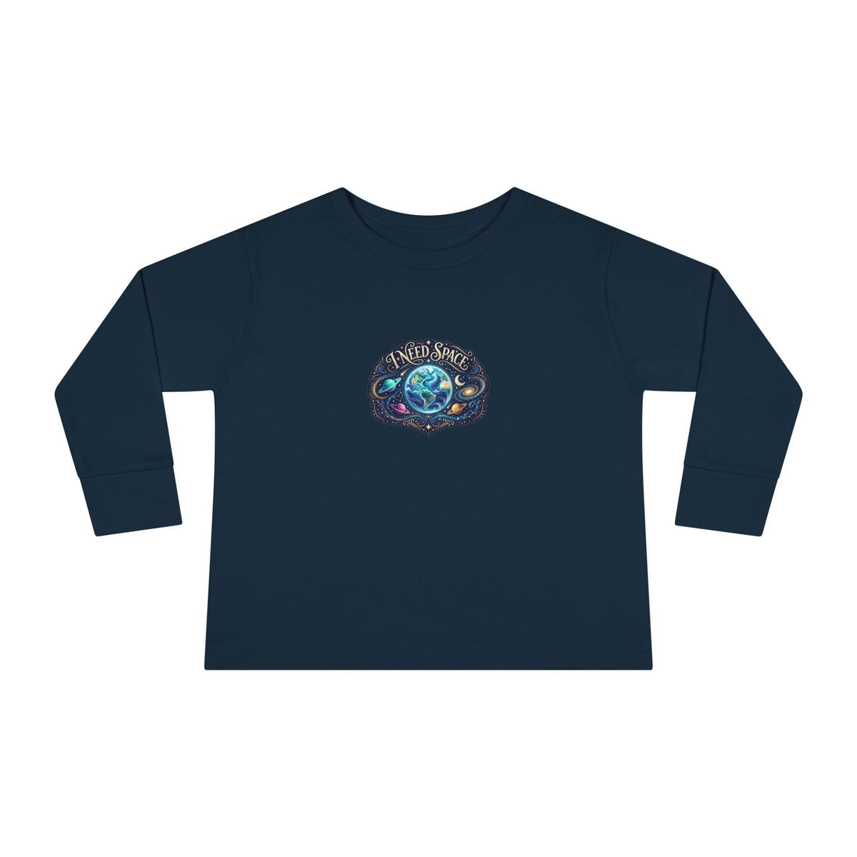 "I Need Space" Toddler Long Sleeve Tee — Cosmic Calm Planet | Uplifted By Design™ Autism Acceptance & Sensory Pride Shirt