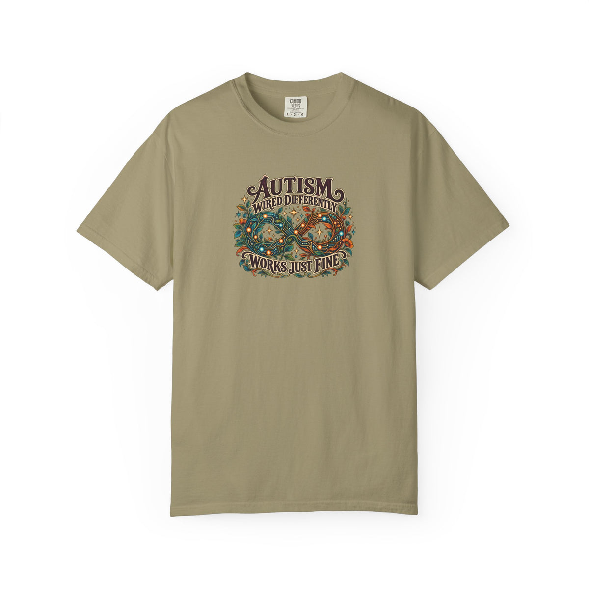 "Wired Differently Works Just Fine" Illustrated Edition Unisex T-Shirt — Botanical Circuit Infinity Graphic | Uplifted By Design™ Autism Acceptance & Neurodiversity Tee