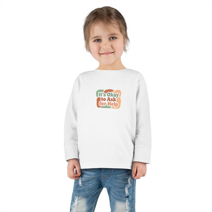 "It's Okay to Ask for Help" Toddler Long Sleeve Tee — Retro Layered Lettering | Uplifted By Design™ Inspirational Kids Shirt