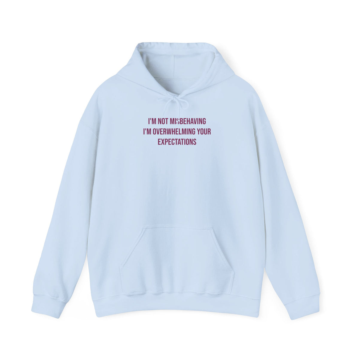 "I’m Not Misbehaving, I’m Overwhelming Your Expectations" Unisex Hoodie — Stacked Plum Lettering | Uplifted By Design™ Autism Acceptance & Sensory Pride Hoodie