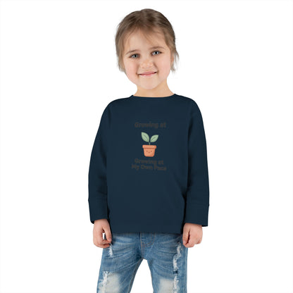"Growing at My Own Pace" Toddler Long Sleeve Tee — Little Sprout Pot | Uplifted By Design™ Inspirational Kids Shirt