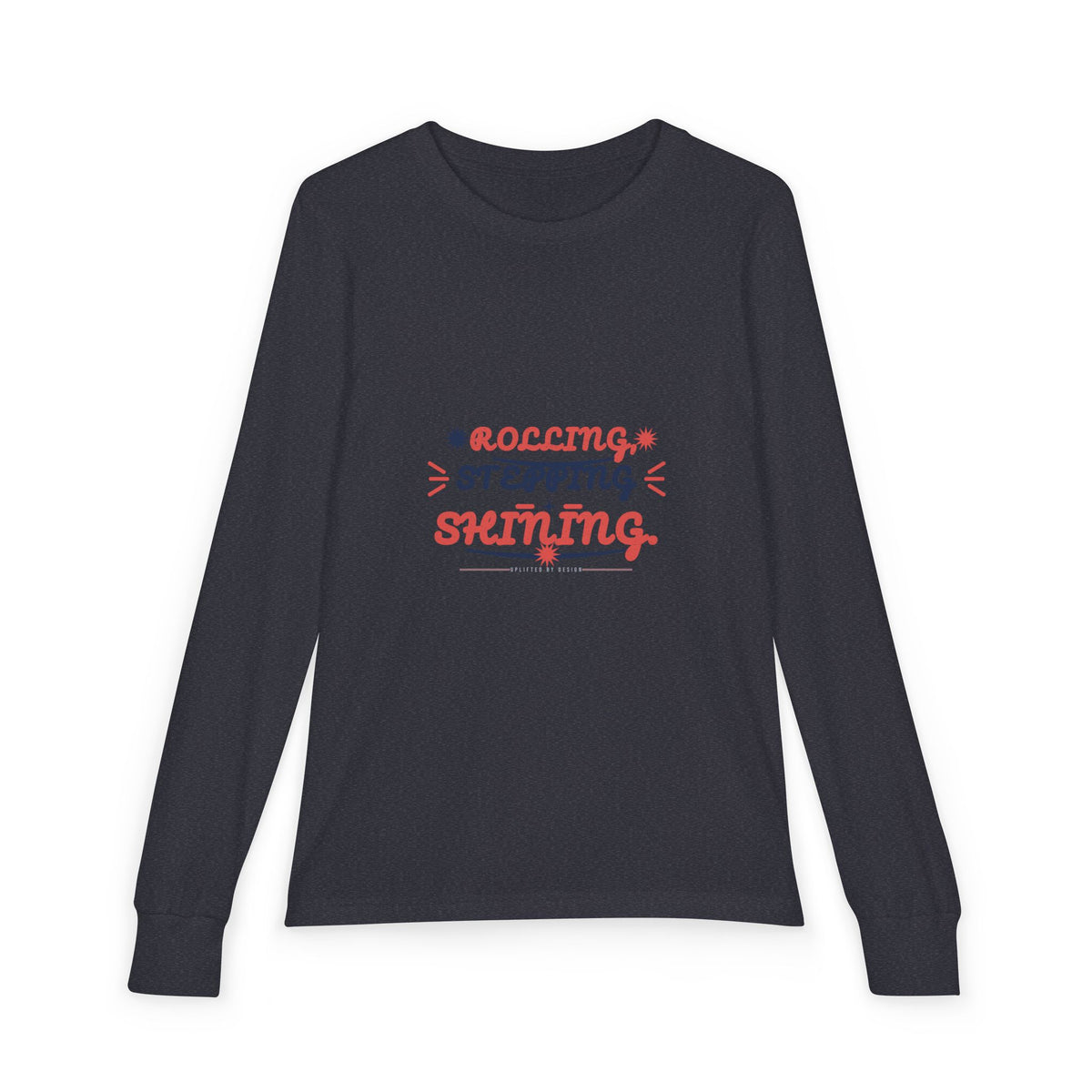 "Rolling, Stepping, Shining" Youth Long Sleeve Tee — Hand-Lettered Lockup | Uplifted By Design™ Cerebral Palsy & Disability Pride Shirt