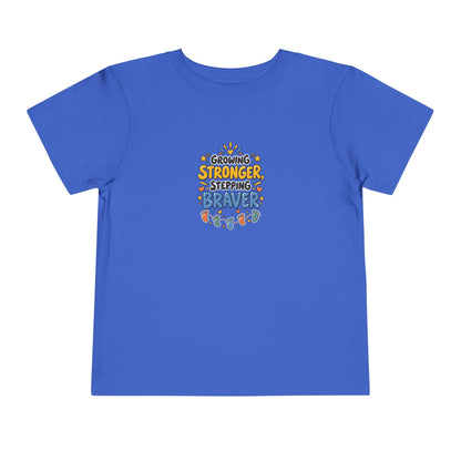 Growing Stronger Stepping Braver Toddler Tee | Uplifted By Design™ Inspirational Kids Shirt