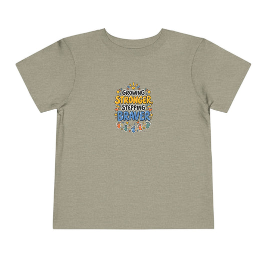 Growing Stronger Stepping Braver Toddler Tee | Uplifted By Design™ Inspirational Kids Shirt