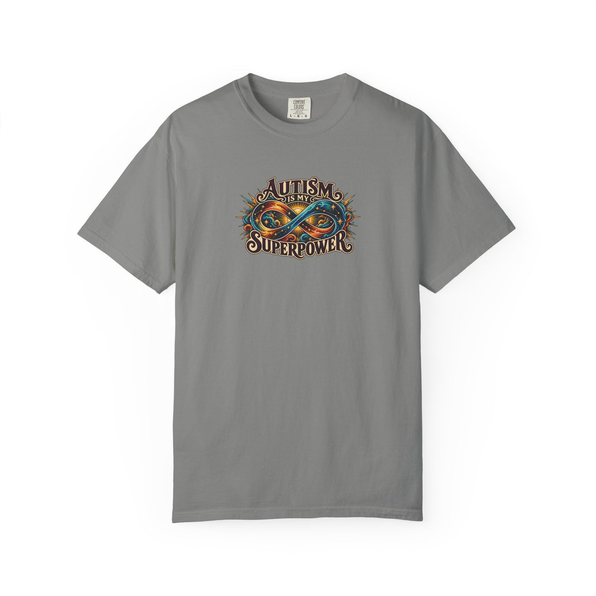 "Autism Is My Superpower" Illustrated Edition Unisex T-Shirt — Radiant Infinity & Starburst Graphic | Uplifted By Design™ Autism Acceptance & Neurodiversity Tee