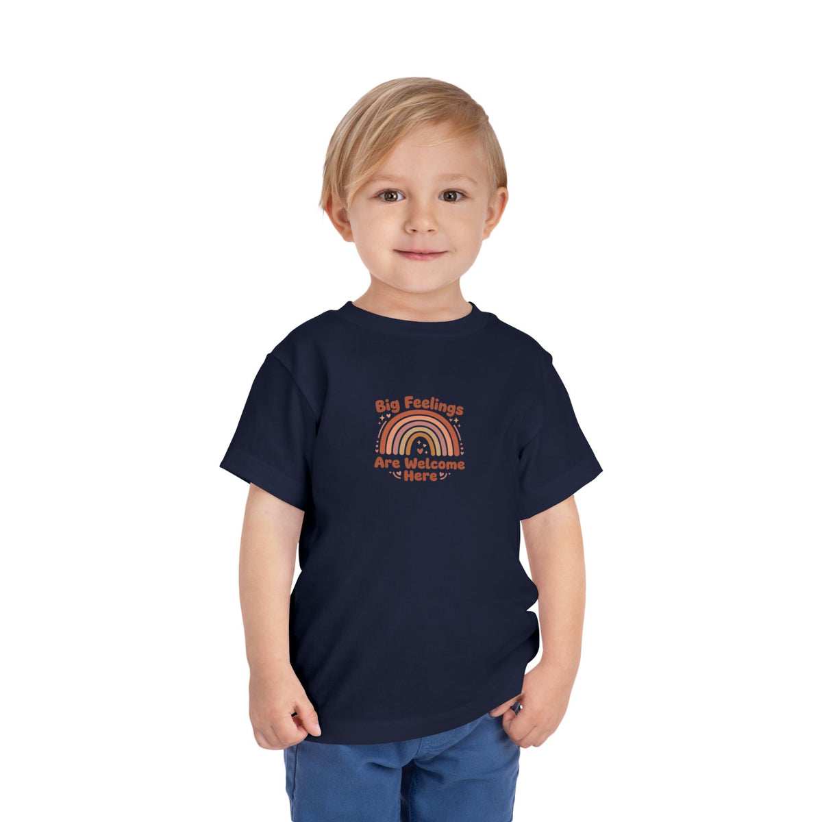 Big Feelings Are Welcome Here Toddler Shirt | Boho Rainbow Emotional Wellness Kids Tee