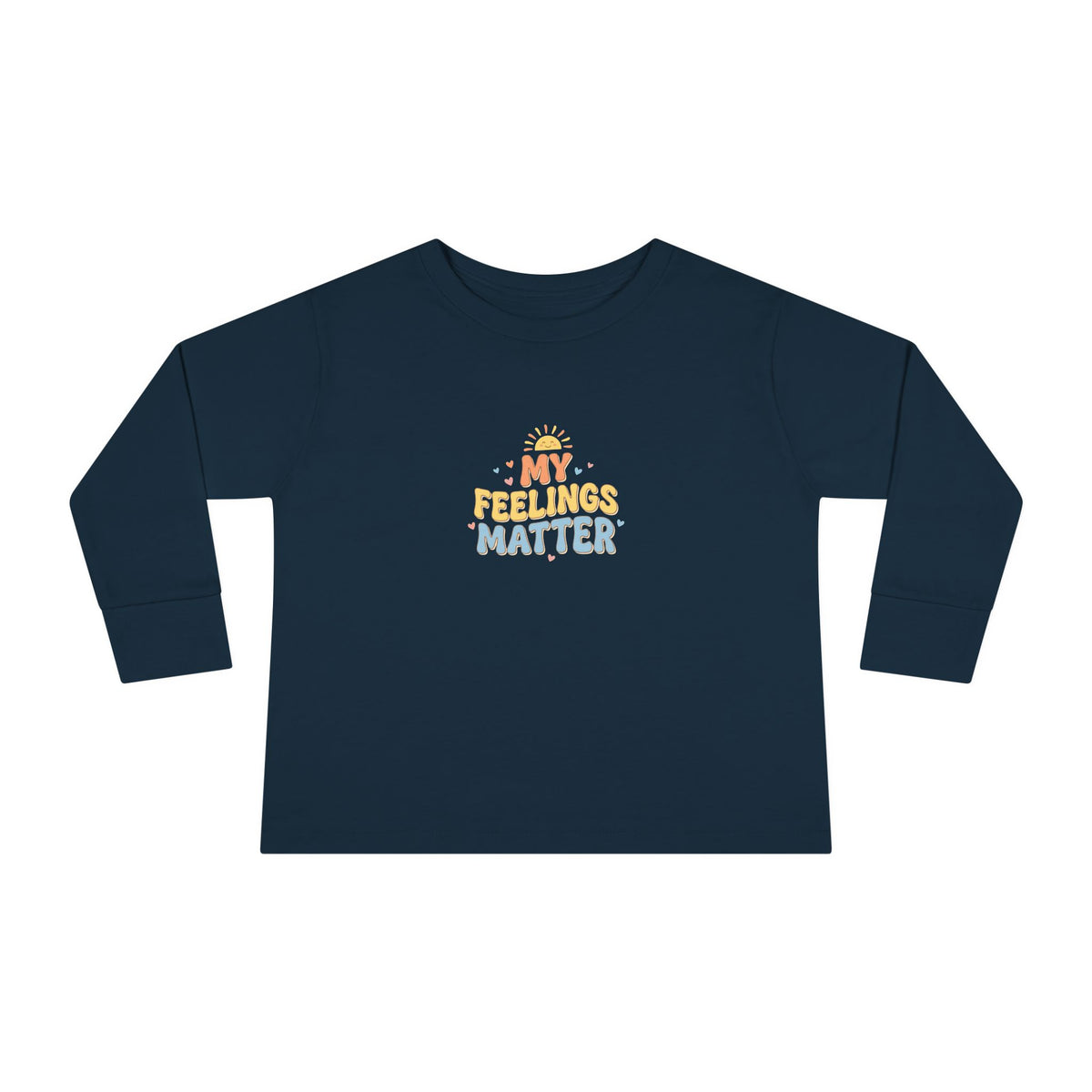 "My Feelings Matter" Toddler Long Sleeve Tee — Pastel Heart Lettering | Uplifted By Design™ Inspirational Kids Shirt