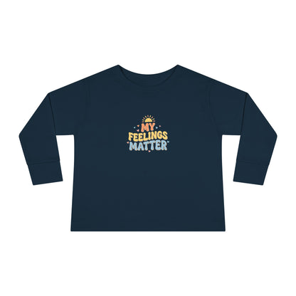"My Feelings Matter" Toddler Long Sleeve Tee — Pastel Heart Lettering | Uplifted By Design™ Inspirational Kids Shirt