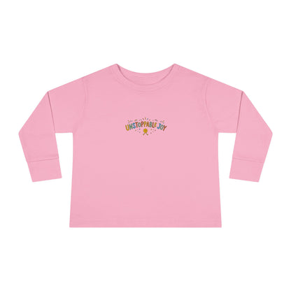 "Unstoppable Joy" Toddler Long Sleeve Tee — Sunny Doodle Lettering | Uplifted By Design™ Cerebral Palsy & Adaptive Movement Shirt