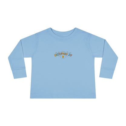"Unstoppable Joy" Toddler Long Sleeve Tee — Sunny Doodle Lettering | Uplifted By Design™ Cerebral Palsy & Adaptive Movement Shirt